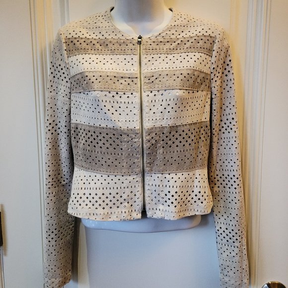 BCBG Perforated Faux Suede Zip Jacket - Picture 4 of 14